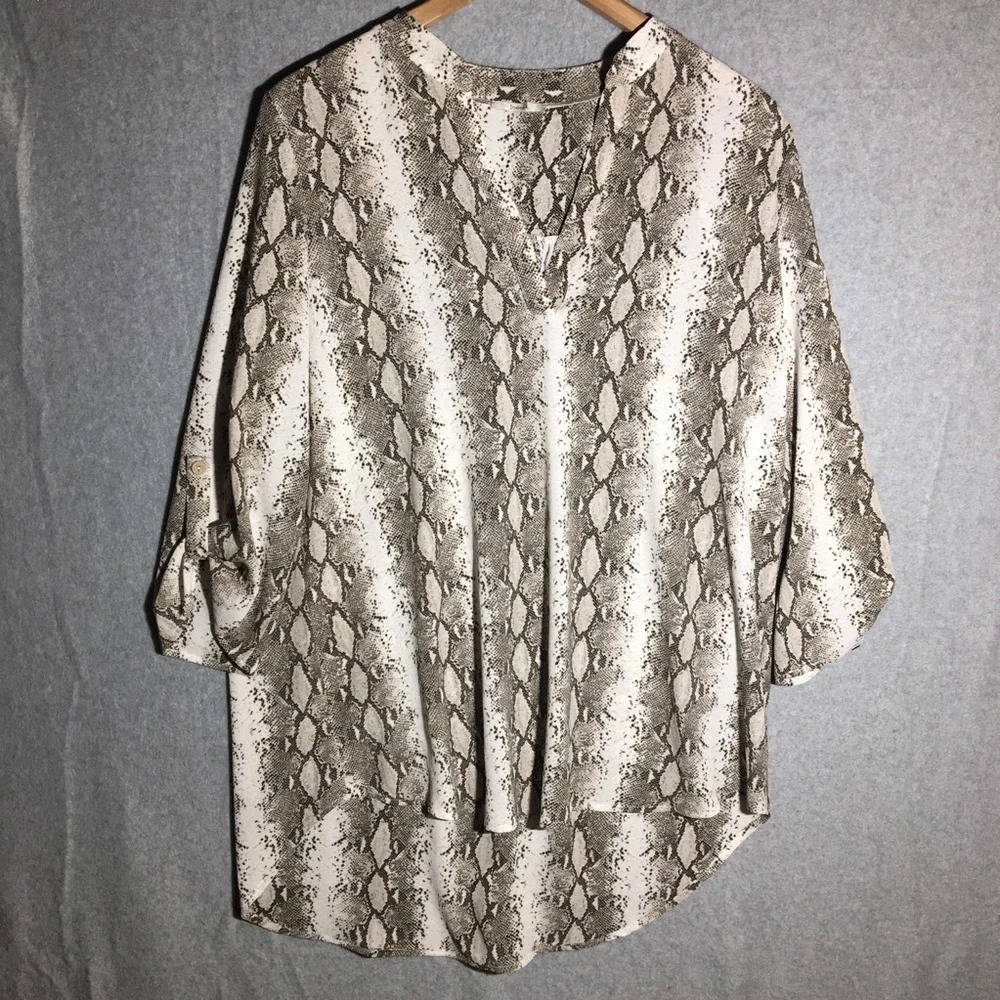 Womens Jodifl Blouse Long V neck Snake Print Work Career Office Animal Print